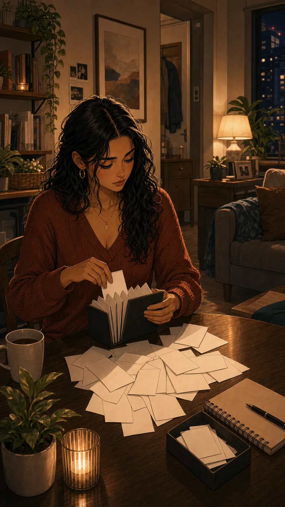 Samira places blank receipts into her personal folder.