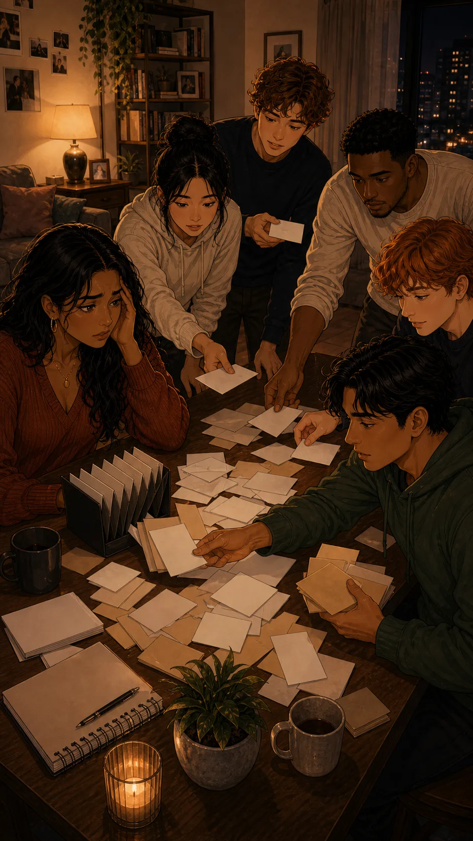 Roommates add blank receipts around Samira's folder.
