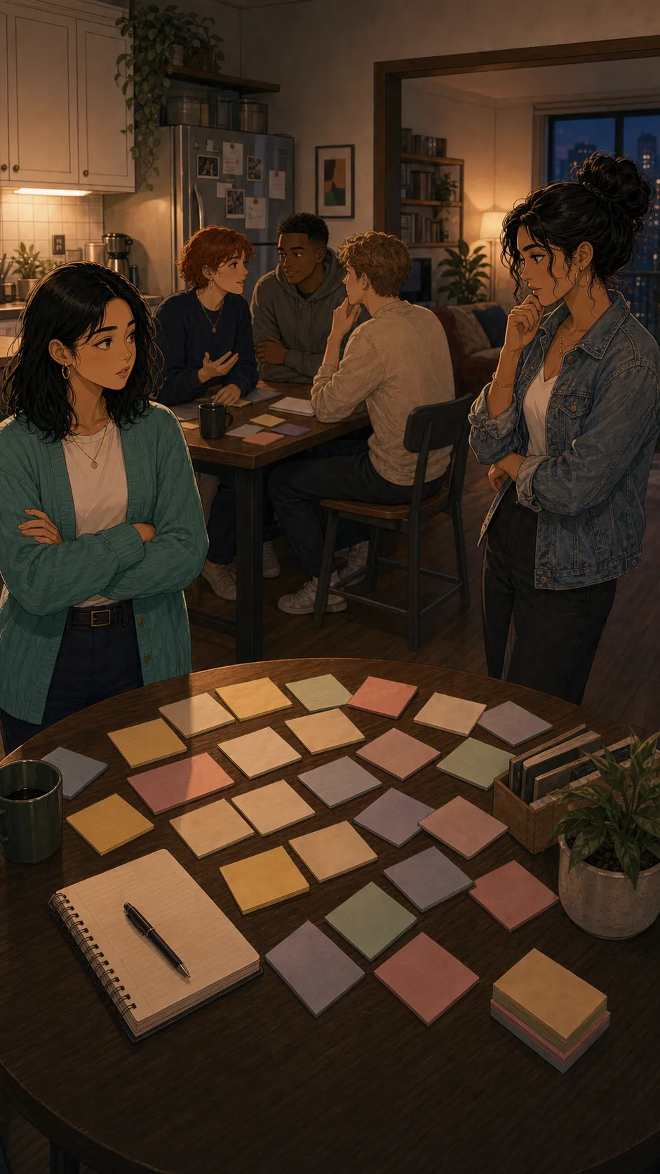 Friends split around the renewal reminder table.