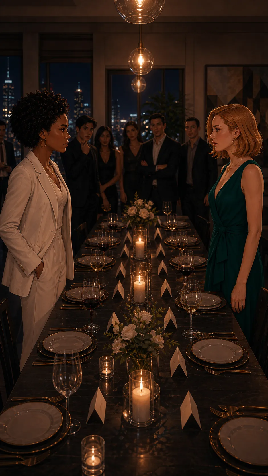 Avery holds the seating cards while deciding what to do next.