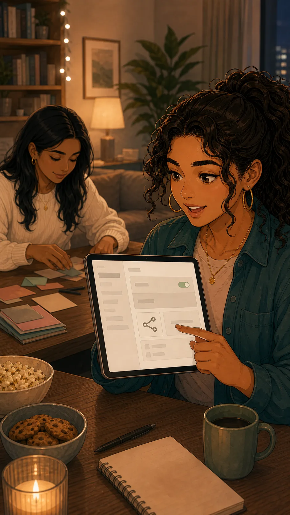 Priya notices a share option on the wishlist tablet.