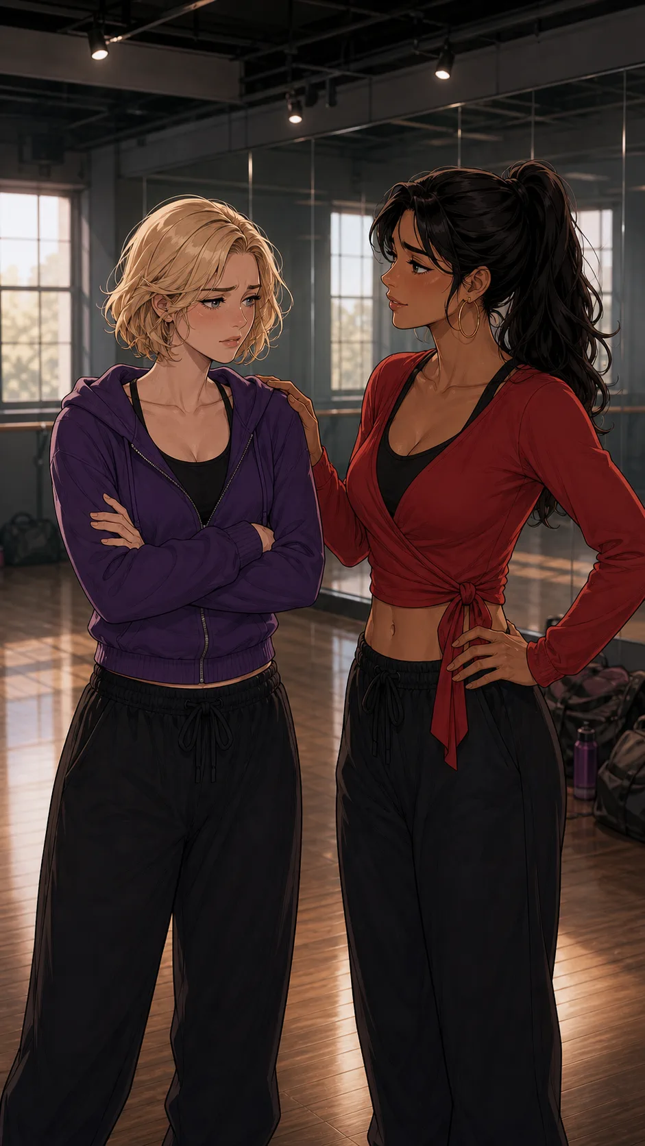 Sloane talks to Marisol after rehearsal about the showcase move.
