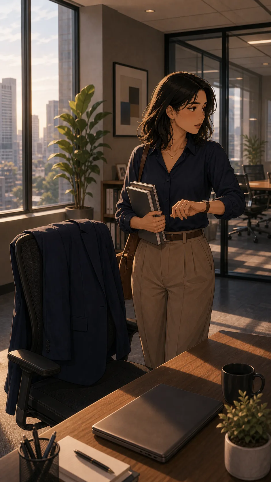 Jonah asks Rina to borrow her blazer before a call.