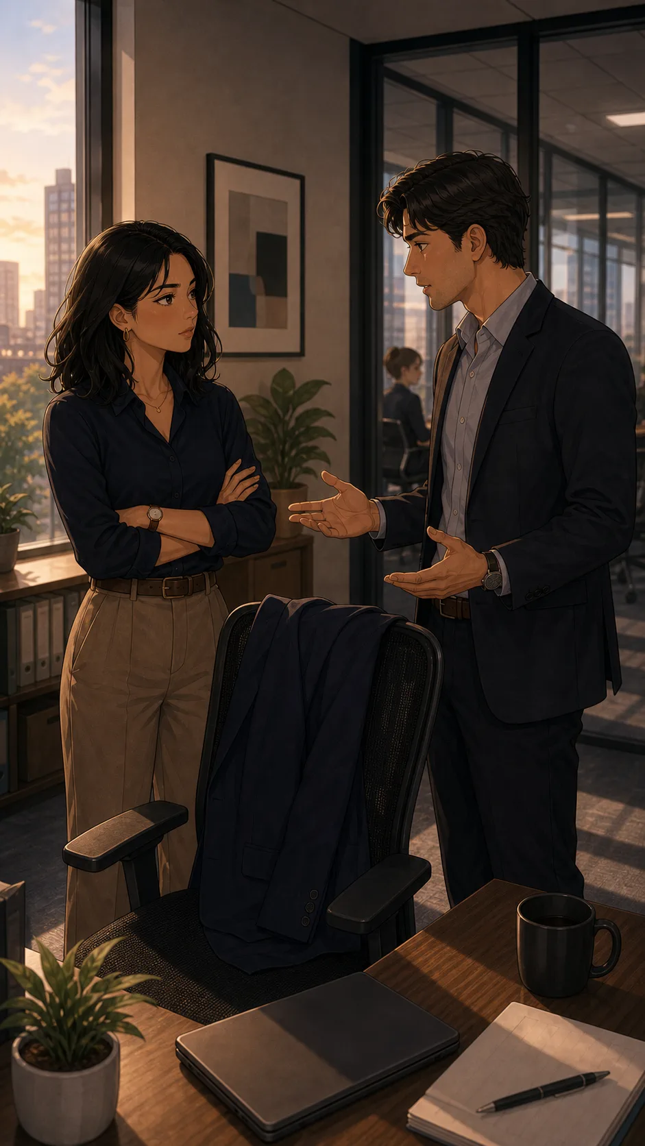 Rina and Jonah discuss the shared blazer.