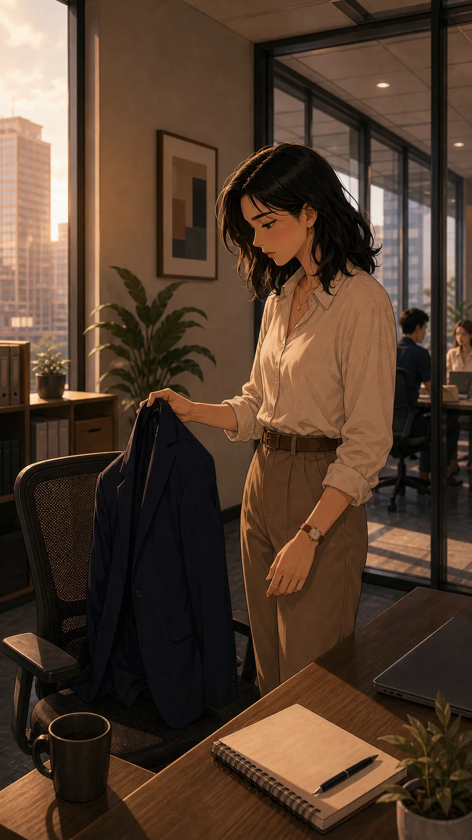 Rina decides what to do with the client call blazer.