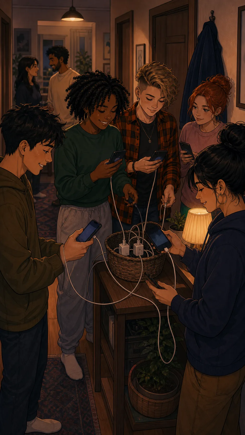Guests use a hallway basket as a charging station.