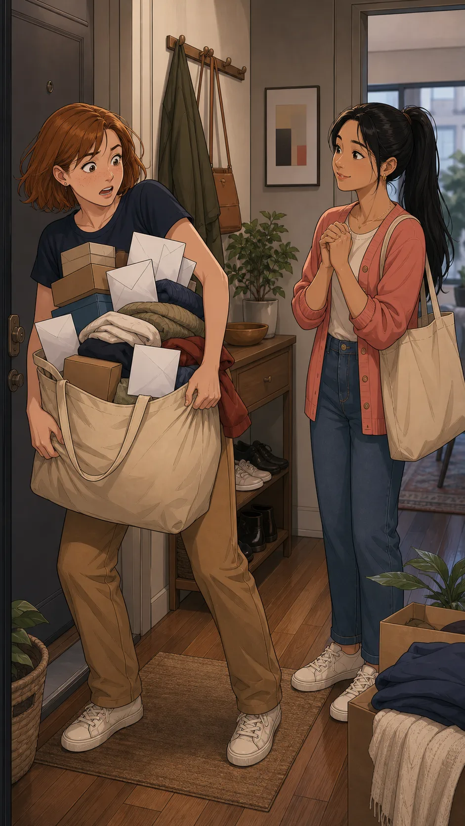 Claire finds her tote overloaded with other people's returns.