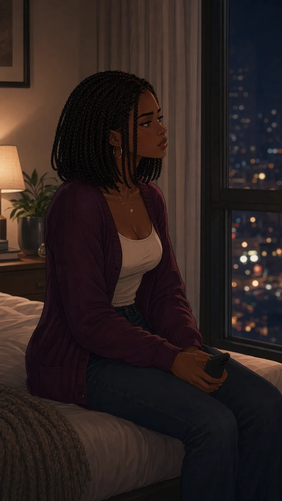 Alone by a window at night, a woman looks drained as divided reactions leave her uncertain.