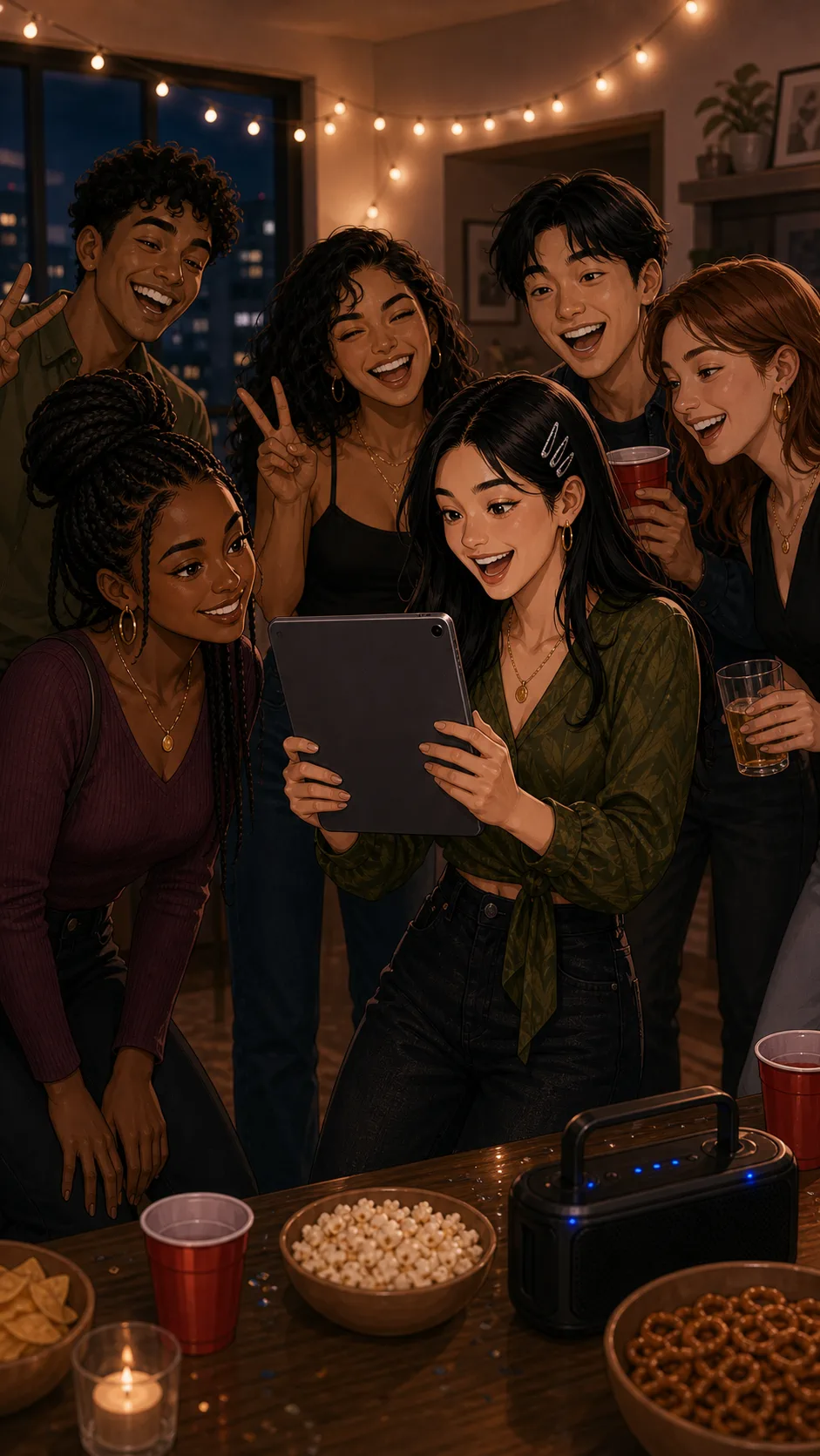 Guests ask Mina for group photos at the party.