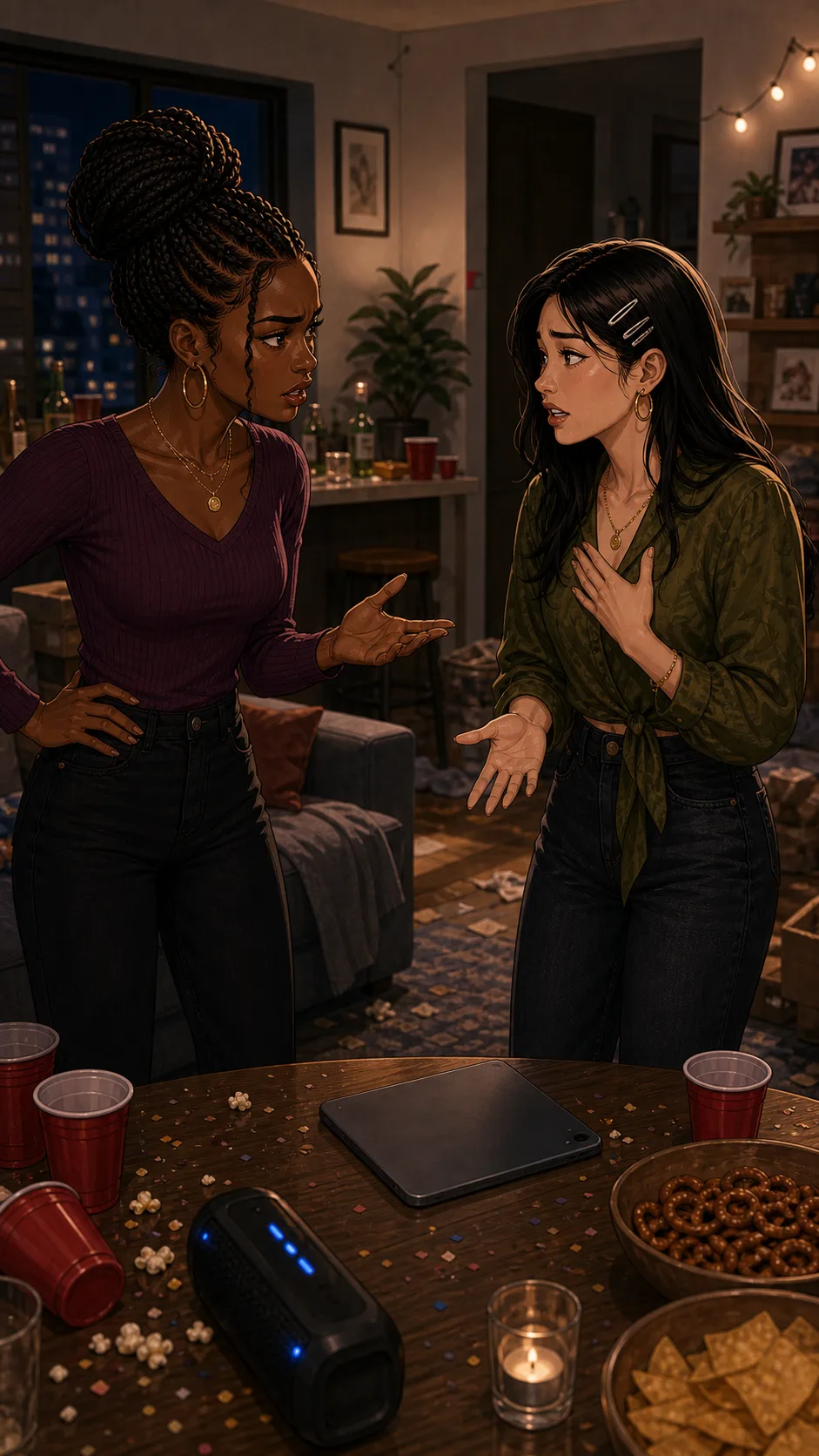 Jada confronts Mina after guests leave.