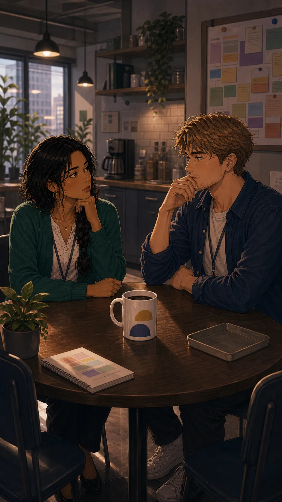 Sana and Eli sit with the bright mug between them.