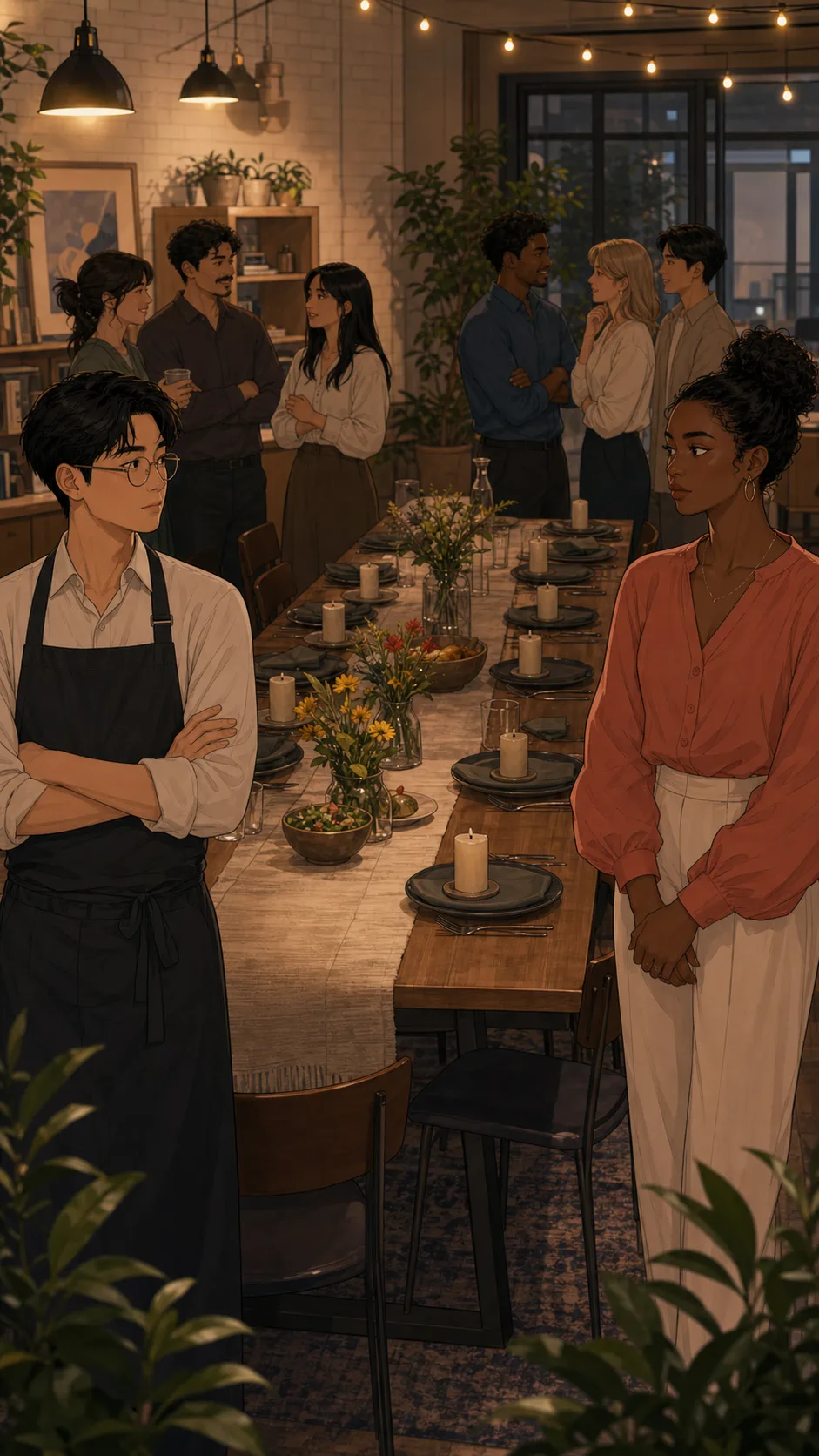 Dinner guests split over whether Jun's candle samples should be favors.