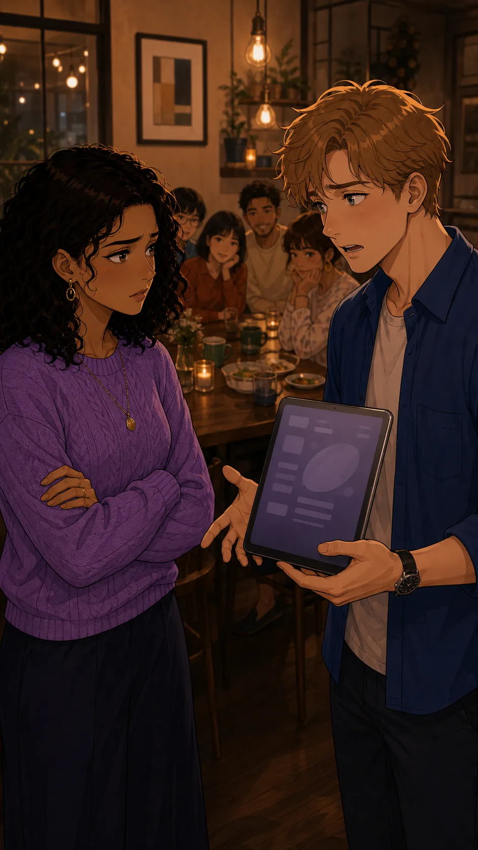 Lina and Nico discuss the translation app speaker setting.