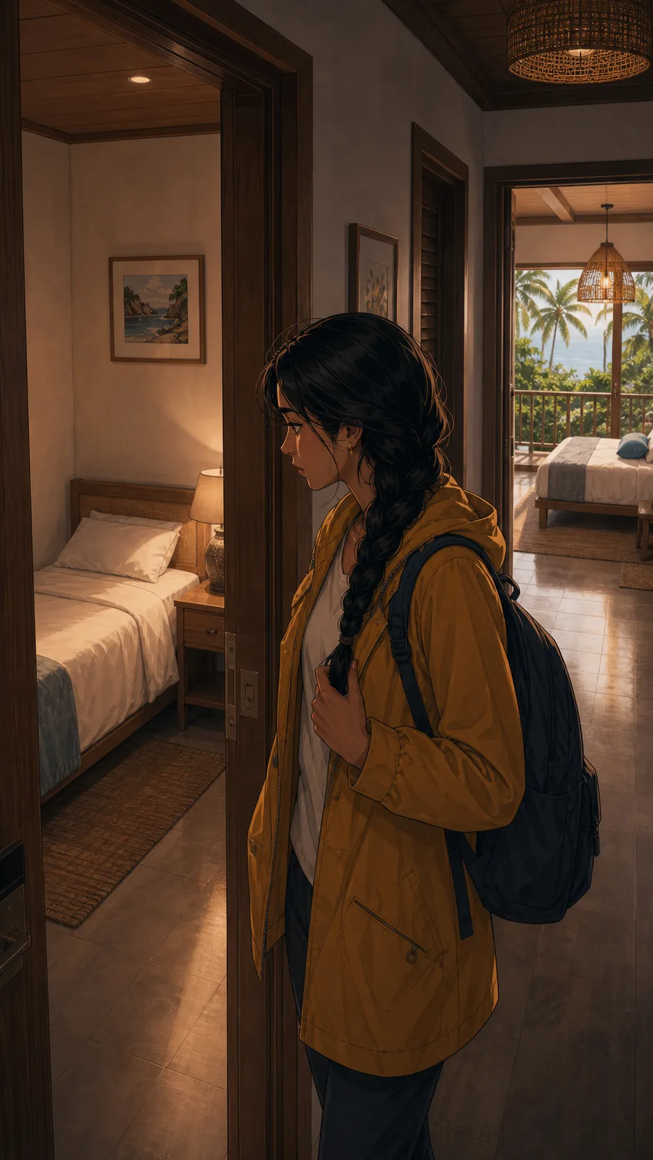 Maya chooses a smaller room during a group trip.
