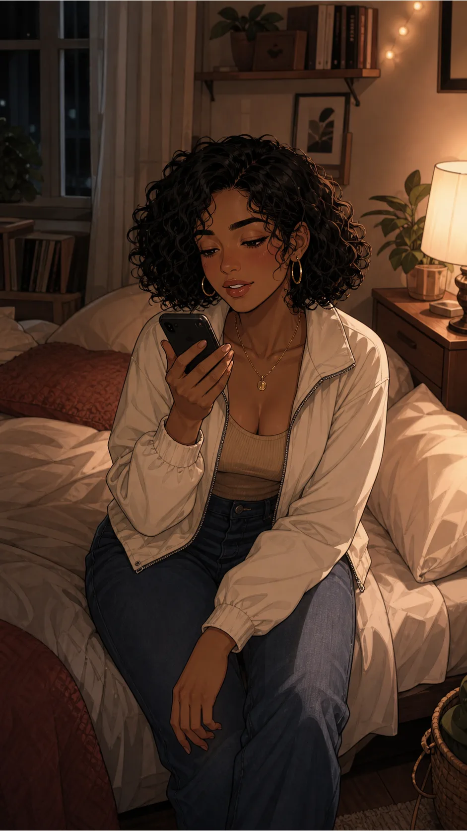 Lena records a sleepy voice note from her bedroom.