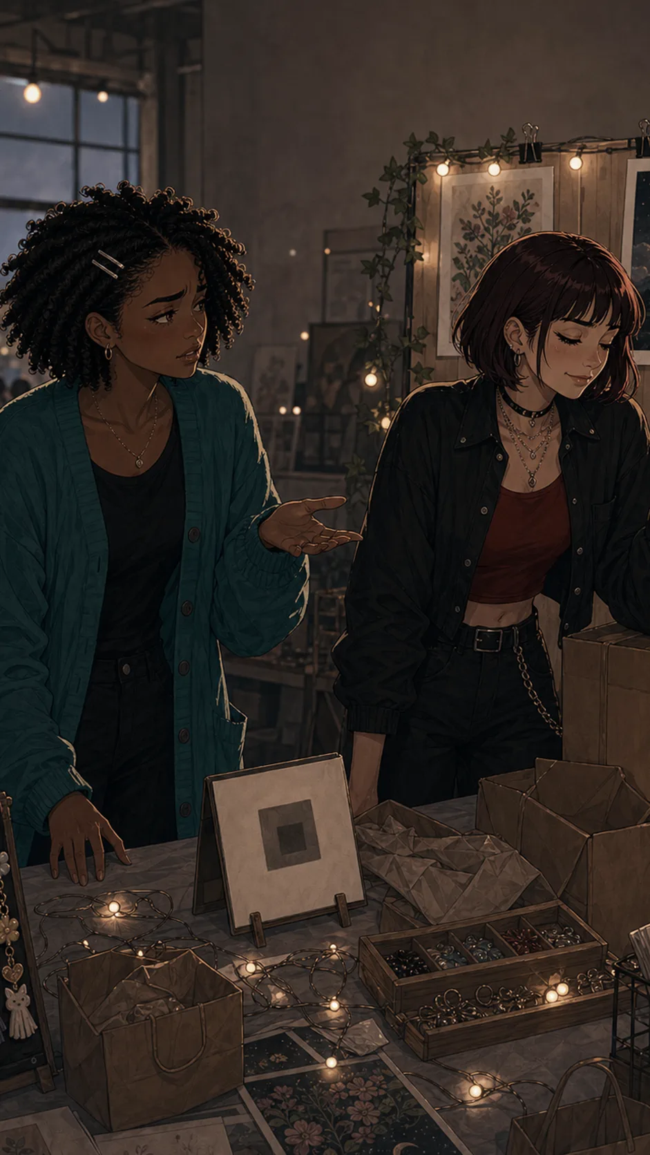 A fictional volunteer folds tables and stacks chairs after a community event.