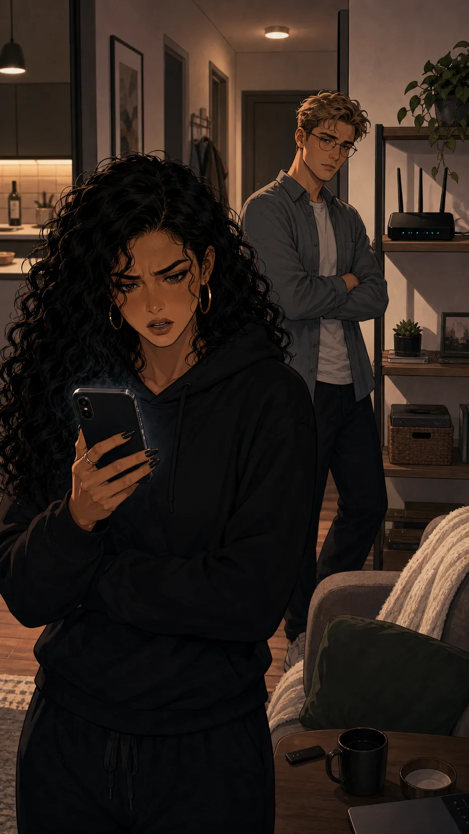 Zara checks the Wi-Fi name on a phone facing her.
