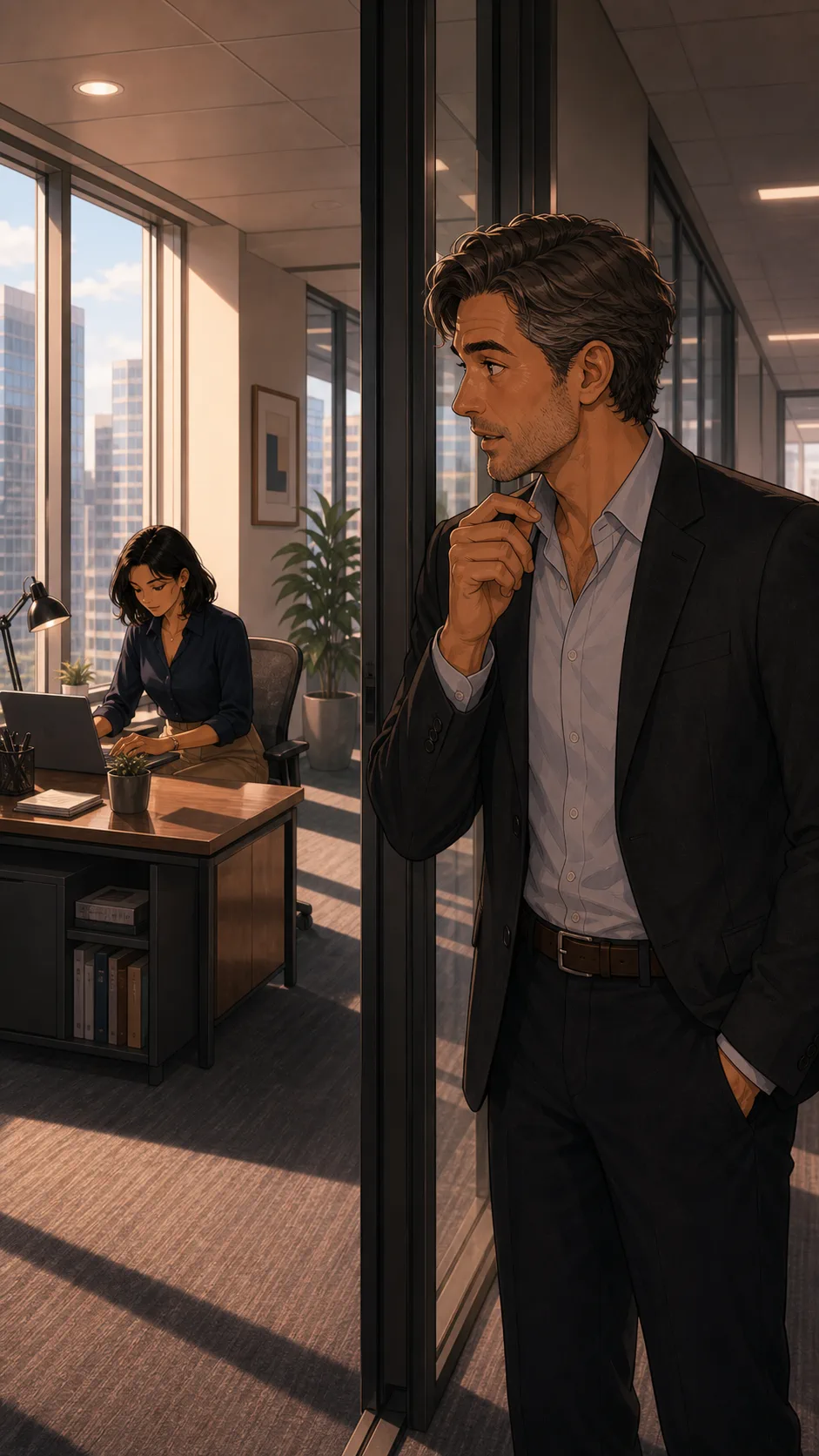 Miles notices Harper's polished window desk.