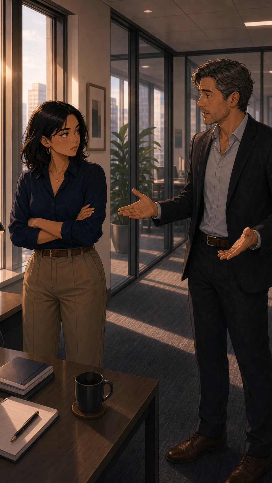 Harper and Miles discuss the client tour stop.