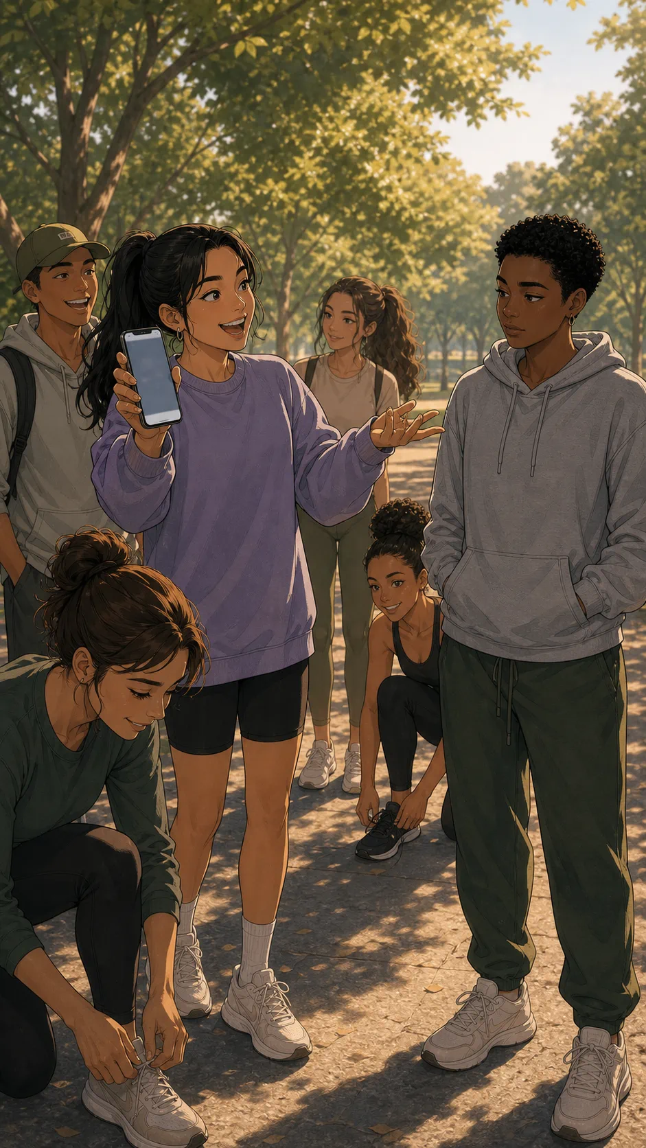 Blake rallies friends for a casual group movement challenge.